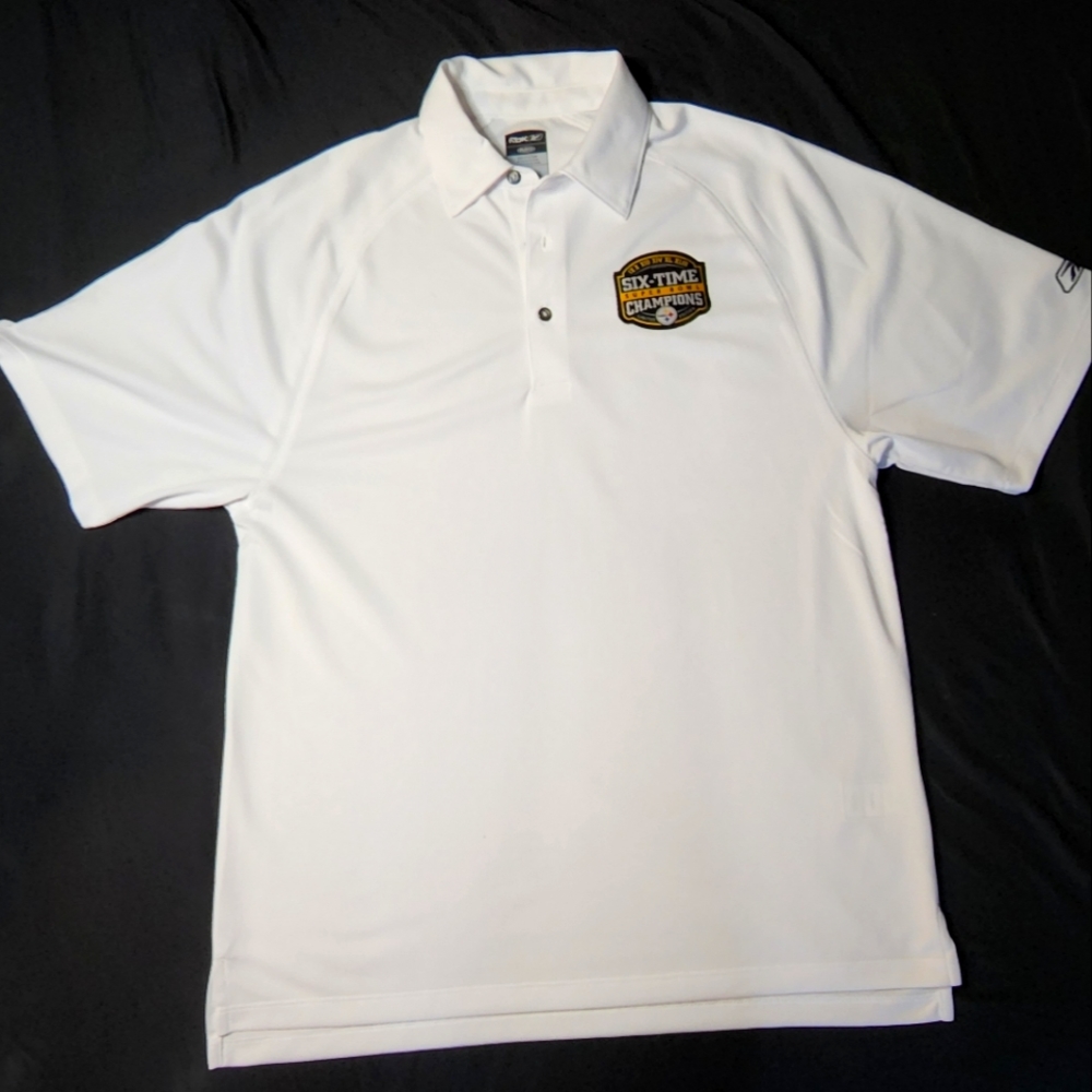Reebok Pittsburgh Steelers Six Time Super Bowl Champions Polo White Men's Small